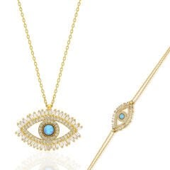 baget taşlarla turkuaz göz seti