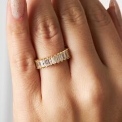 satır içi baget taşlı yüzük