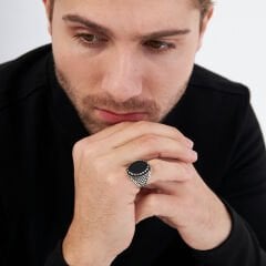 siyah oniks taşlı yüzük