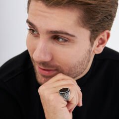 siyah oniks taşlı yüzük