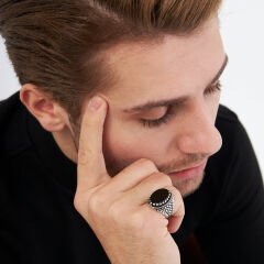 siyah oniks taşlı yüzük