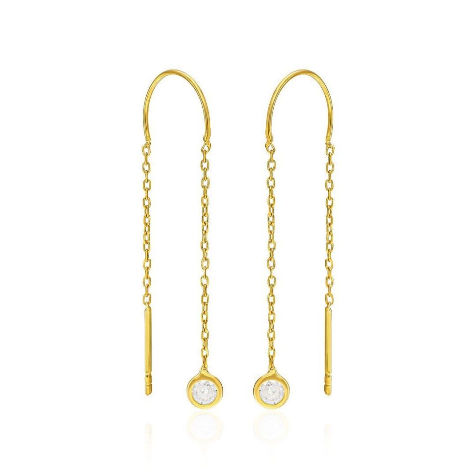 sallanan zirkonyum zincir küpeler