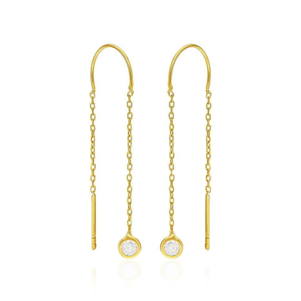 sallanan zirkonyum zincir küpeler