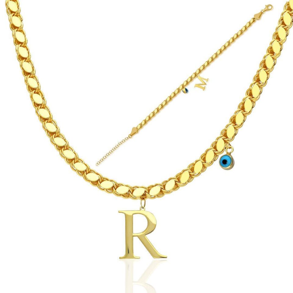 harfli pullu eşarp kolye seti