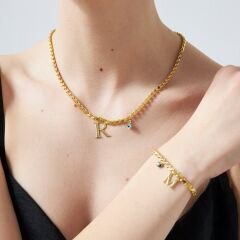 harfli pullu eşarp kolye seti