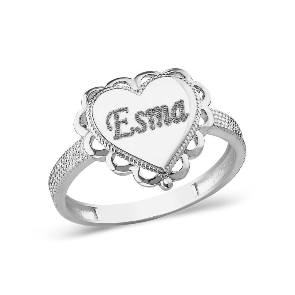 Kalp Taşı Olmayan İsim Yazılı Yüzük - 925 Ayar Gümüş