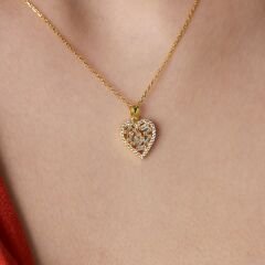 ışıltılı baget taşlı kalp kolye