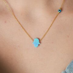 orijinal mavi opal fatma el zinciri bosem gözlü