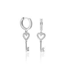 taşlı kalp-anahtar küpeler