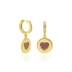 düz taşlı kalp şeklinde küpeler