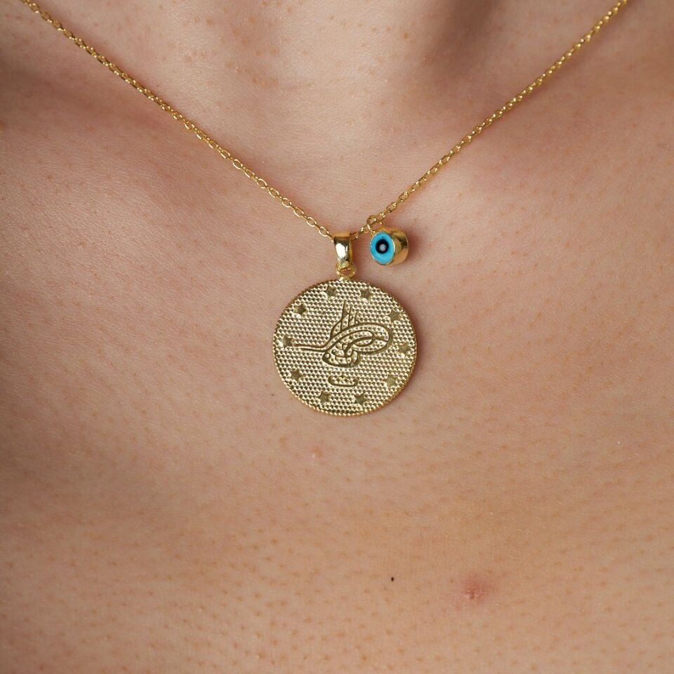 Tuğralı Nazar Boncuklu Kolye - 925 Ayar Gümüş