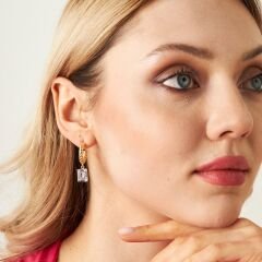 büyük taşlı dikdörtgen baget küpeler