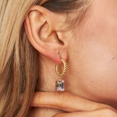 büyük taşlı dikdörtgen baget küpeler