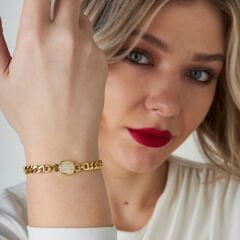 taşlı kare iki zincirli bilezik