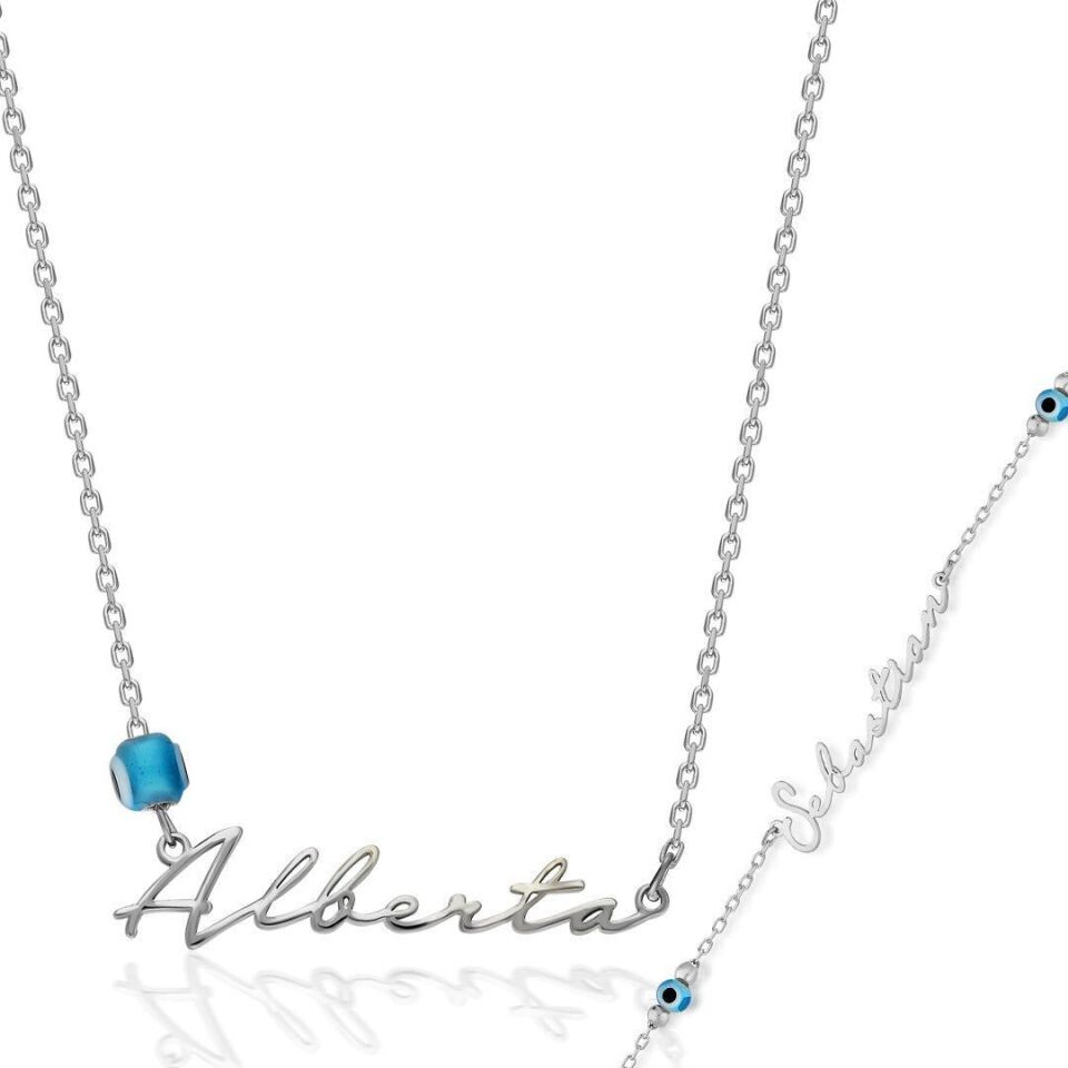 el yazısıyla yazılmış nazar boncuğu isim seti