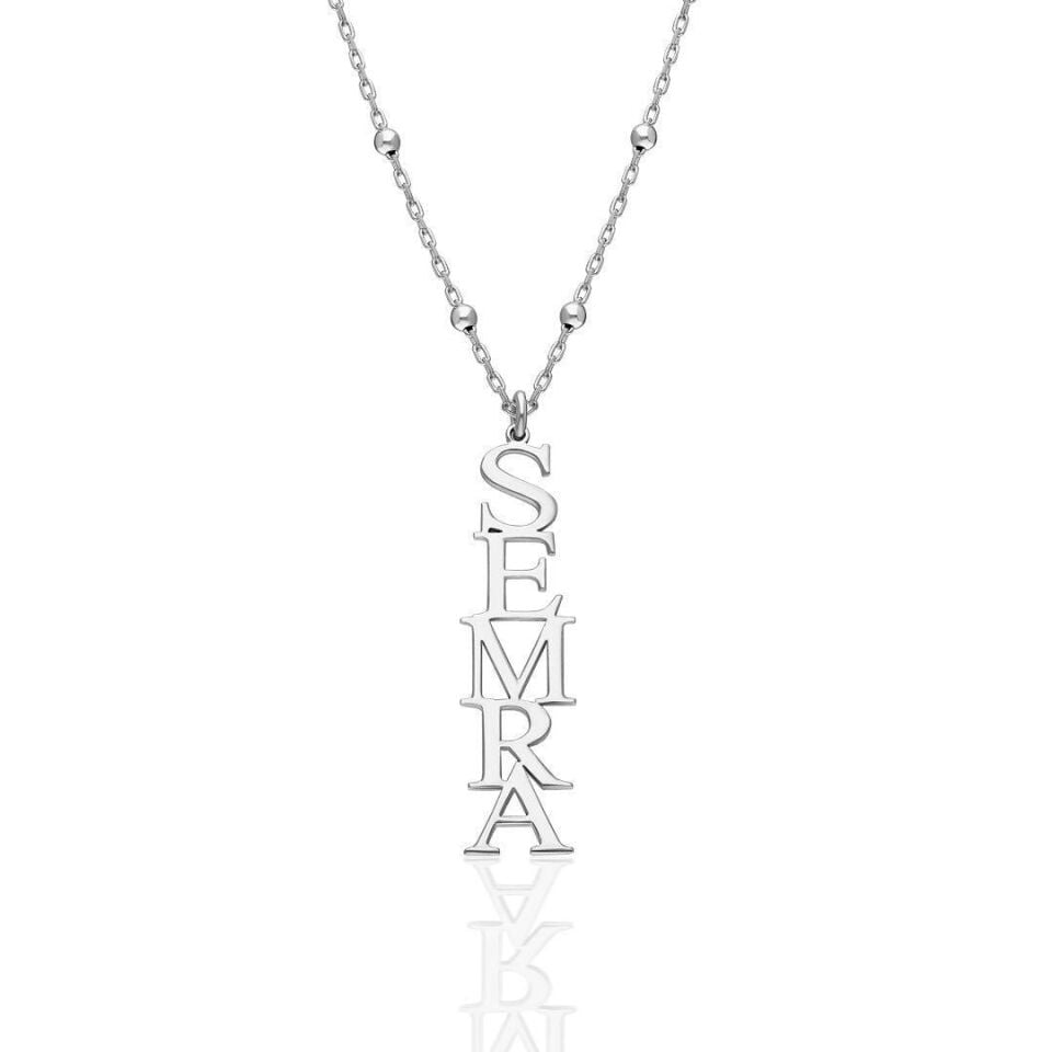 Vintage Dikey İsim Kolyesi - 925 Ayar Gümüş