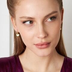 düz kalp taş küpeler