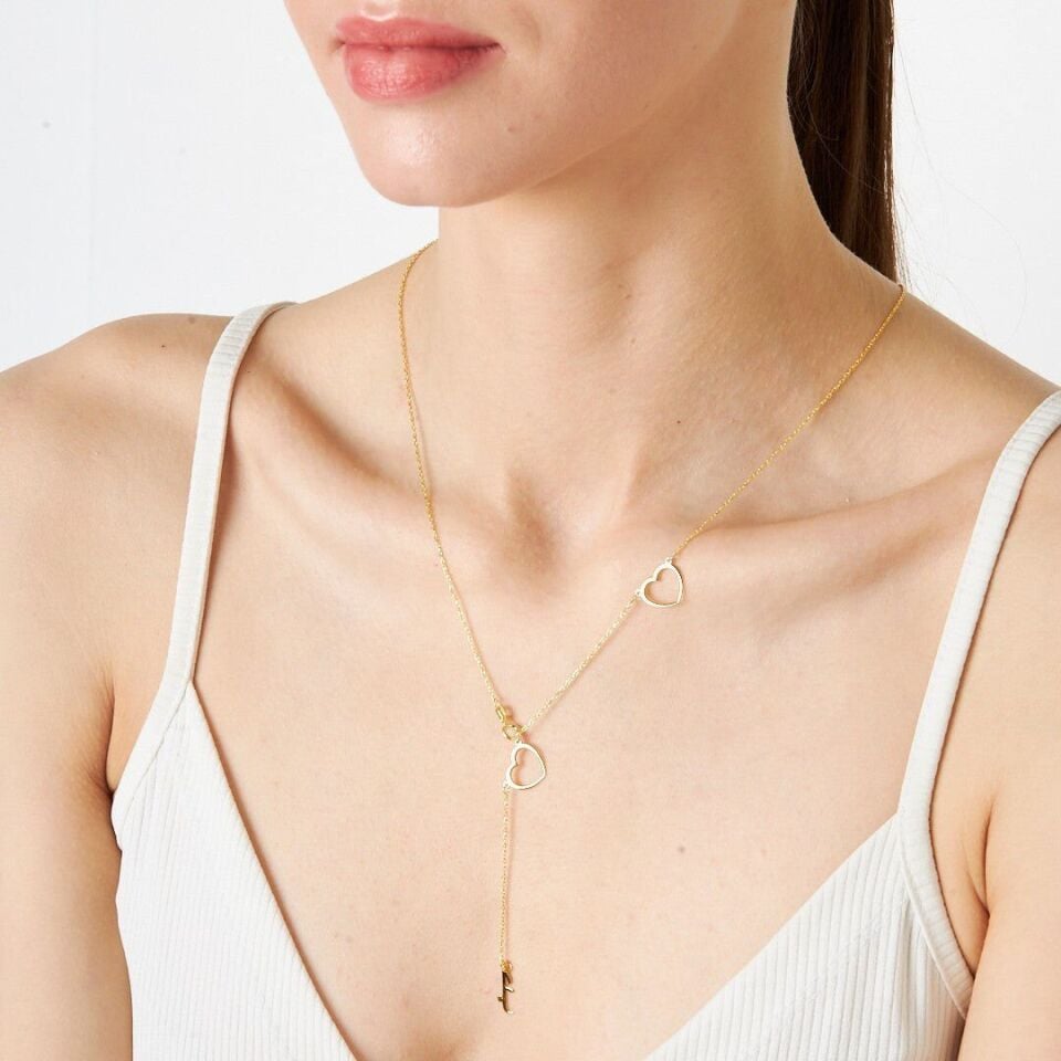 isim kolyesi - İki kalpli Arapça isim kolyesi