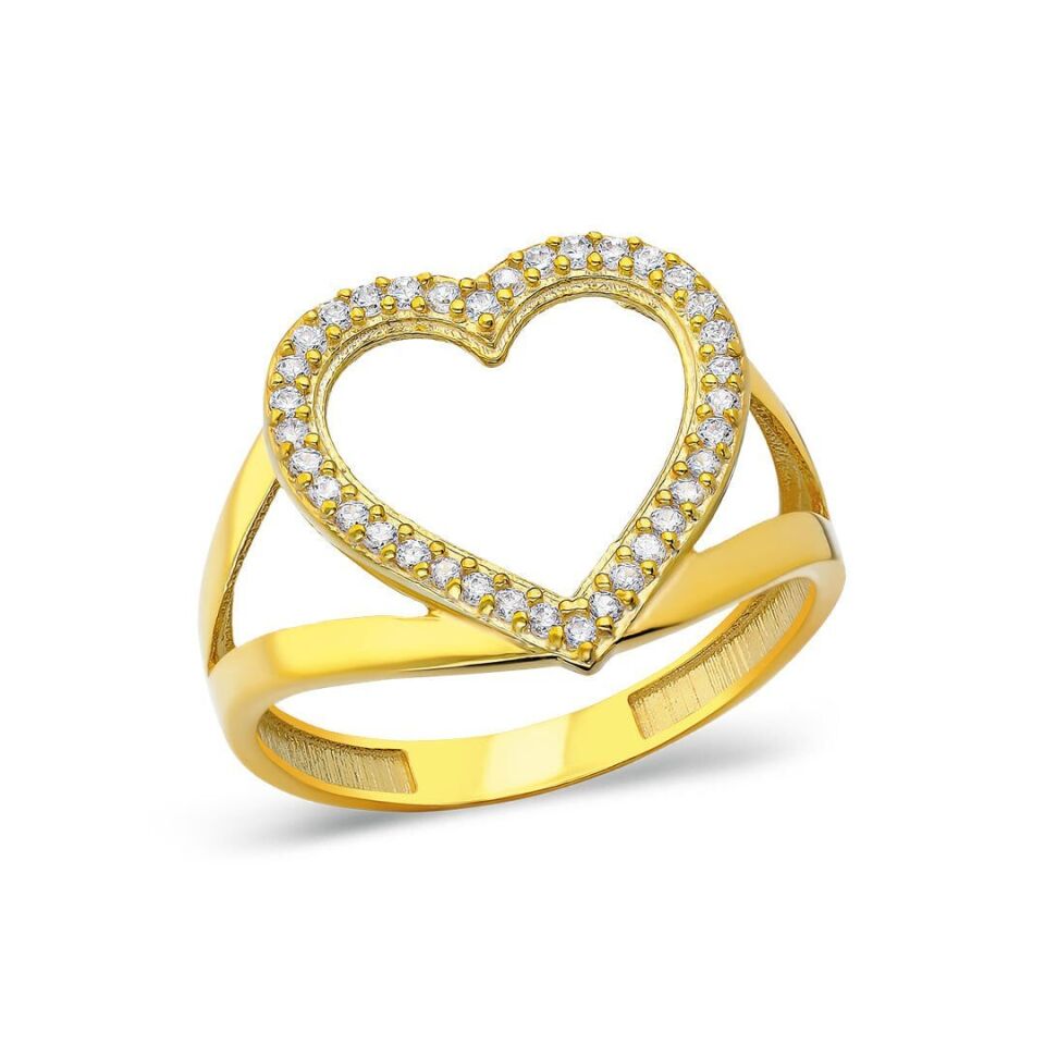 içi boş taşlı büyük kalp yüzük