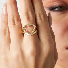 içi boş taşlı büyük kalp yüzük