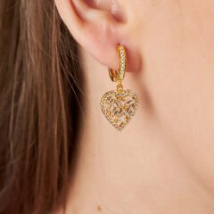 baget taşlı büyük kalp küpeler