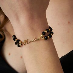 isim bileziği - isim boncuklu siyah ip bileklik