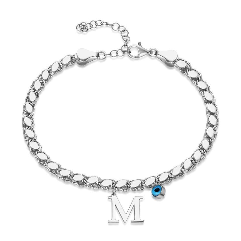 İsimli Bileklik, Harfli Pullu Bileklik - 925 Ayar Gümüş