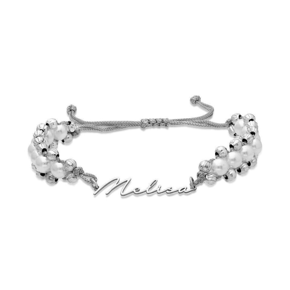 isim bileziği - inci taşlı isim bileziği