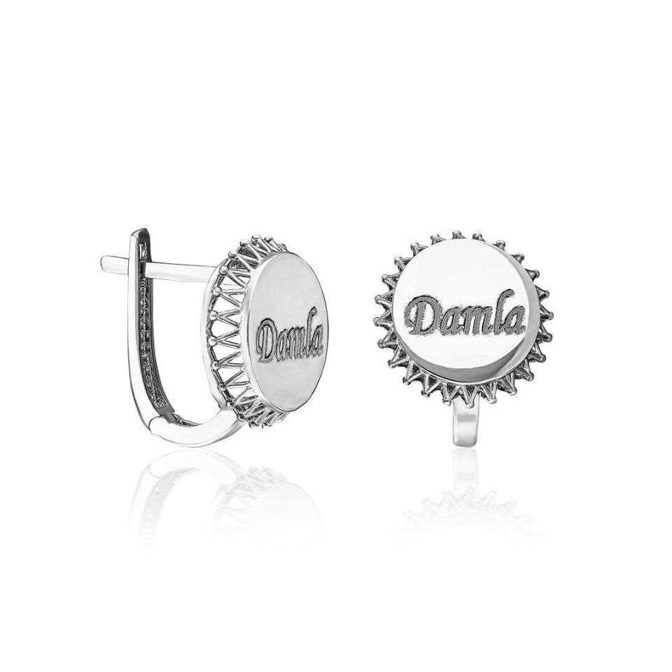 Oval İsim Küpesi - 925 Ayar Gümüş