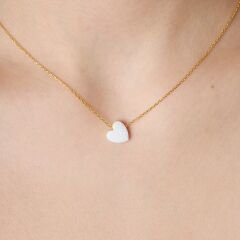 orijinal beyaz opal kalp kolye - 1