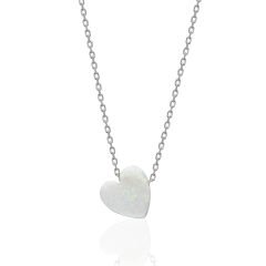 orijinal beyaz opal kalp kolye - 1