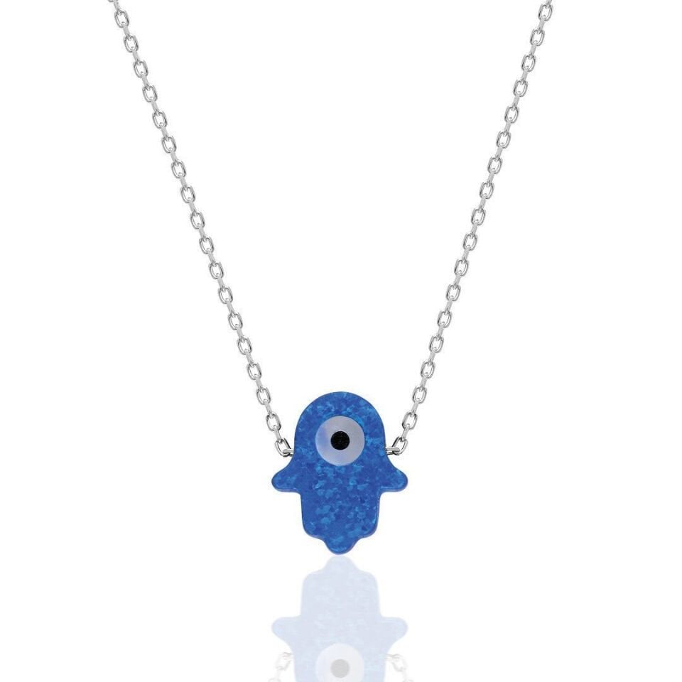 Orijinal Opal Fatma El Kolyesi Gözlü - 925 Ayar Gümüş