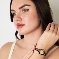 siyah taşlı çeyrek ip bilezik