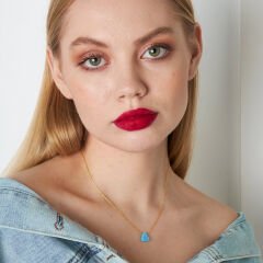 mavi opal taşlı orijinal kalp kolye