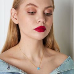 mavi opal taşlı orijinal kalp kolye