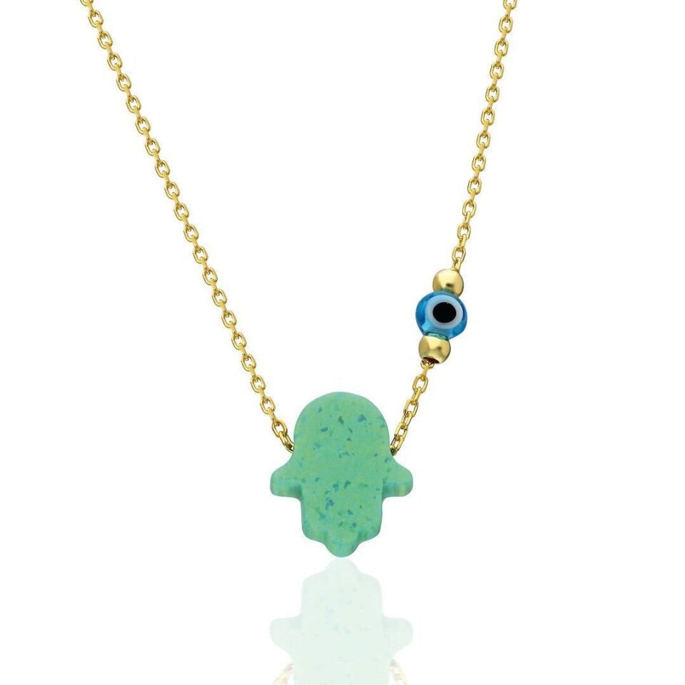 Orijinal Yeşil Opal Fatma El Kolyesi 1 - 925 Ayar Gümüş