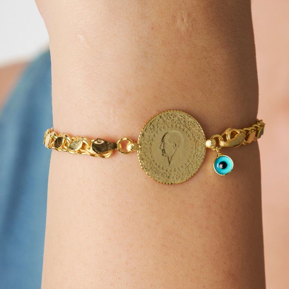 Çeyrekli Nazar Boncuklu Arpa Pullu Bileklik - 925 Ayar Gümüş