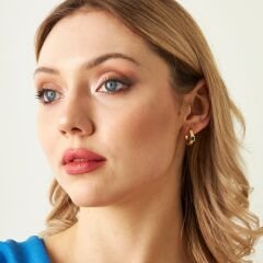 lacivert taşlı çizgili halka küpeler