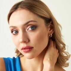 lacivert taşlı çizgili halka küpeler