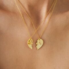 harfli iki parçalı kalp kolye