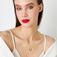 harfli iki parçalı kalp kolye