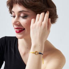 ay ve yıldızlı sarı-lacivert ip bileklik