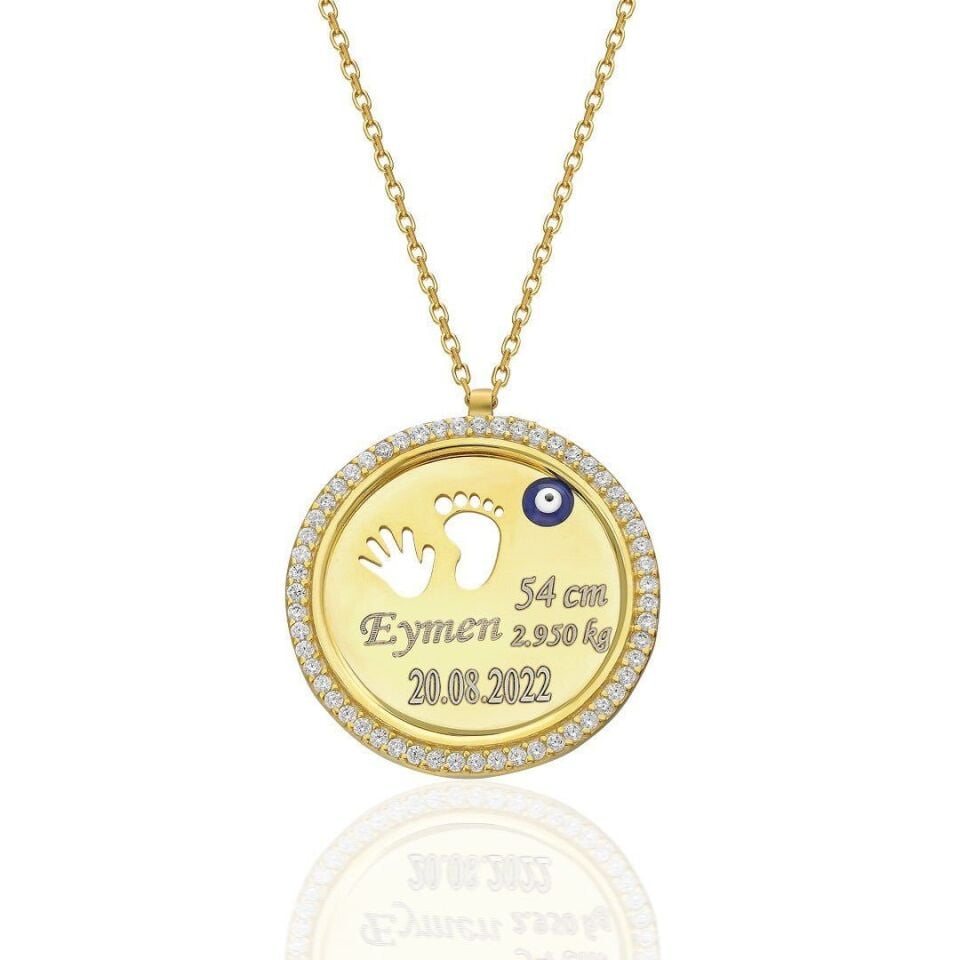 Mektup Plaka Doğum Kolyesi Taşlı - 925 Ayar Gümüş