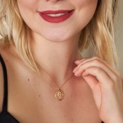 Taşlı oval harf kolye ucu