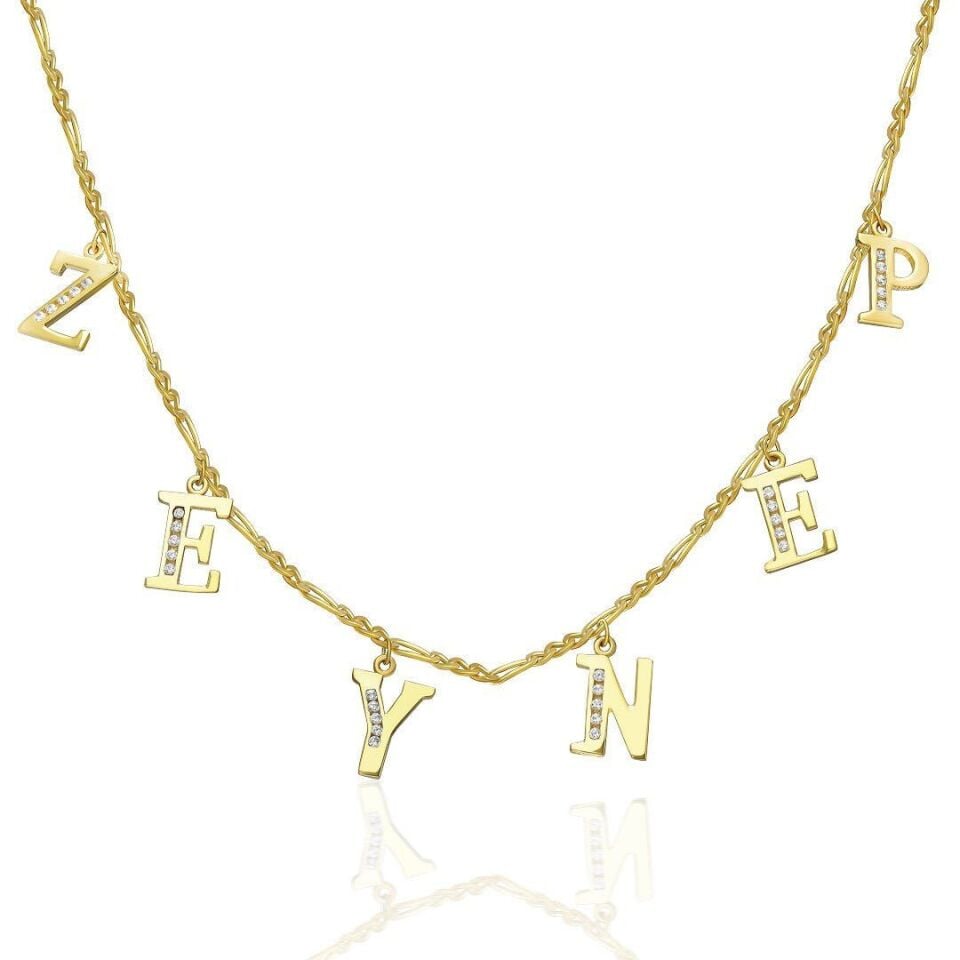Harfli yarım taş isim kolye