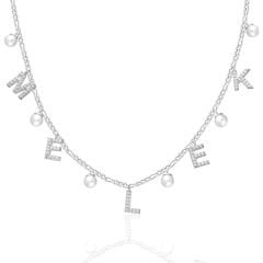 Figaro İnci Taşlı İsim Kolye - 925 GÜMÜŞ