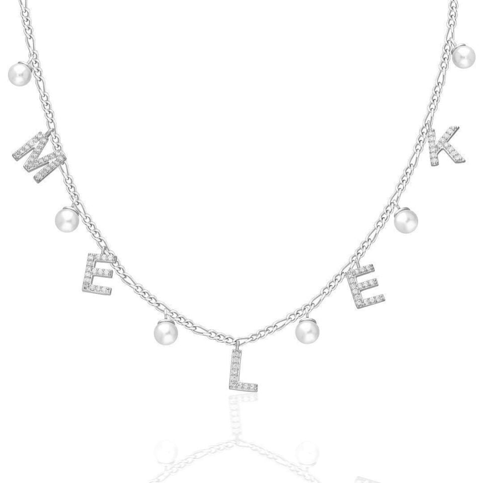 Figaro İnci Taşlı İsim Kolye - 925 GÜMÜŞ