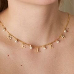 Figaro İnci Taşlı İsim Kolye - 925 GÜMÜŞ