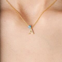 Nazar Taşlı Harf Kolye - 925 GÜMÜŞ