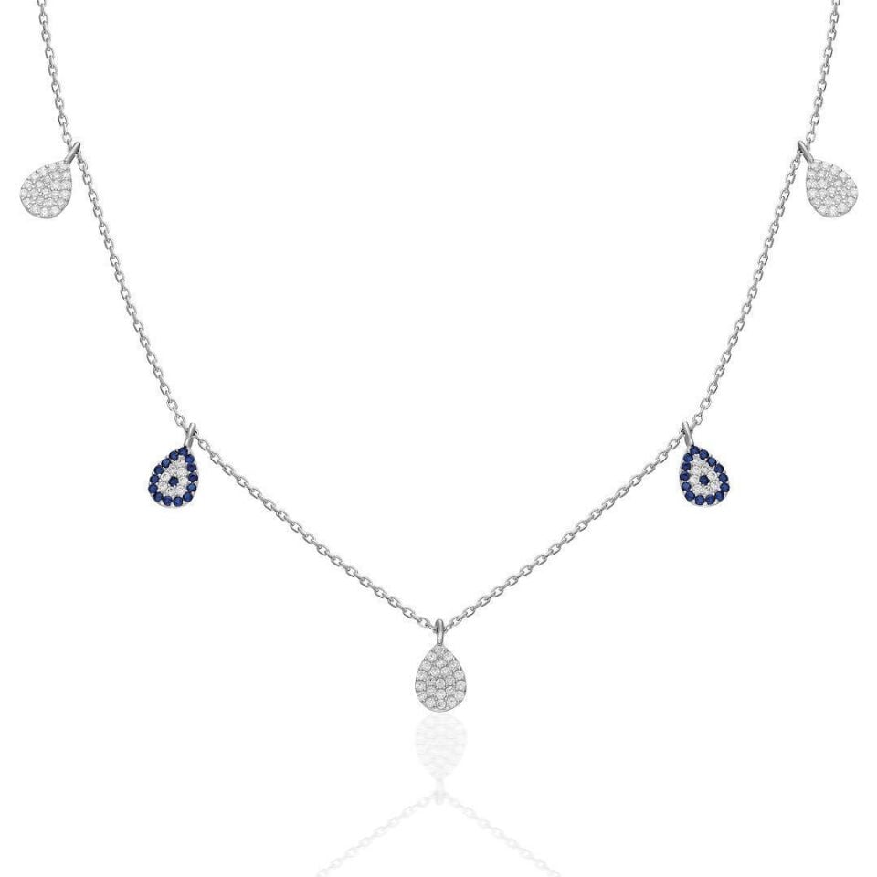 Nazar Damlası Sıralı Kolye - 925 GÜMÜŞ